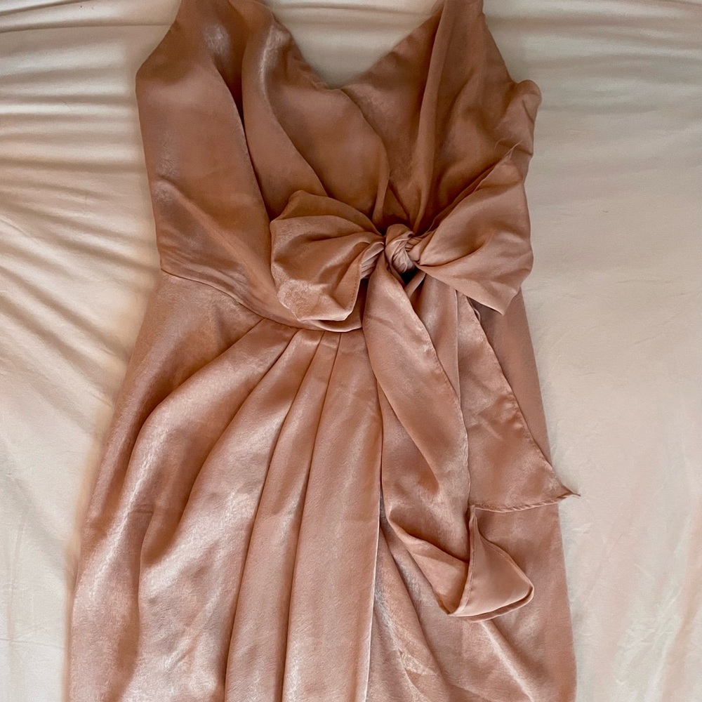 Camila Light Salmon Side Tie Midi Wrap Dress